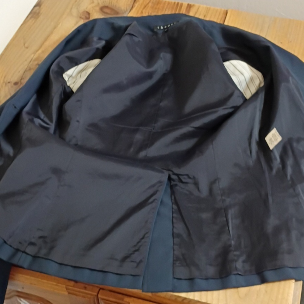 Theory Vintage Blue Stretch Wool 2 Button Fitted Blazer Jacket Size 8 - Picture 9 of 12